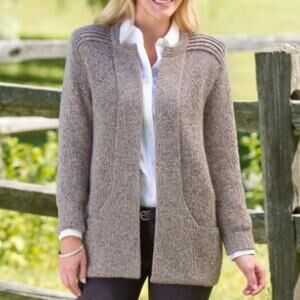 Genuine Peruvian Alpaca Cardigan Tan / gray Open Front Long Sleeve One size